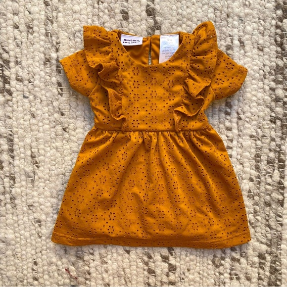 Blueberi Boulevard Other - Blueberi Boulevard Eyelet Flutter Dress in Mustard, Size 12M